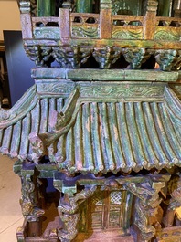 An exceptional large inscribed Chinese sancai-glazed pagoda, dated 1550, Ming